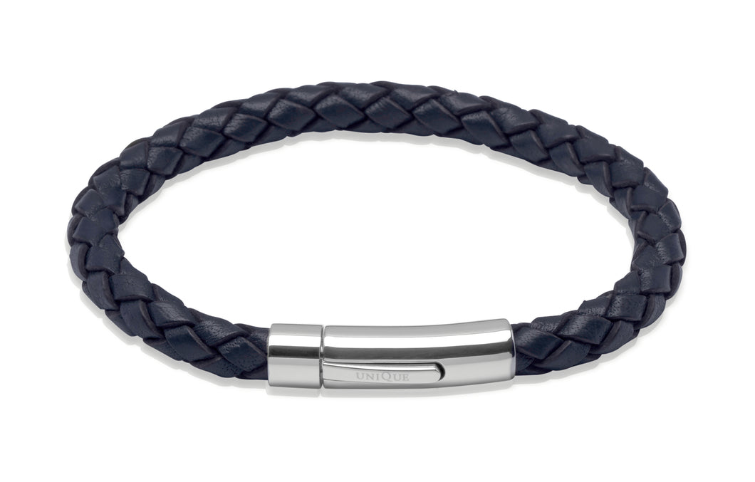 Navy Blue Braided Leather Bracelet