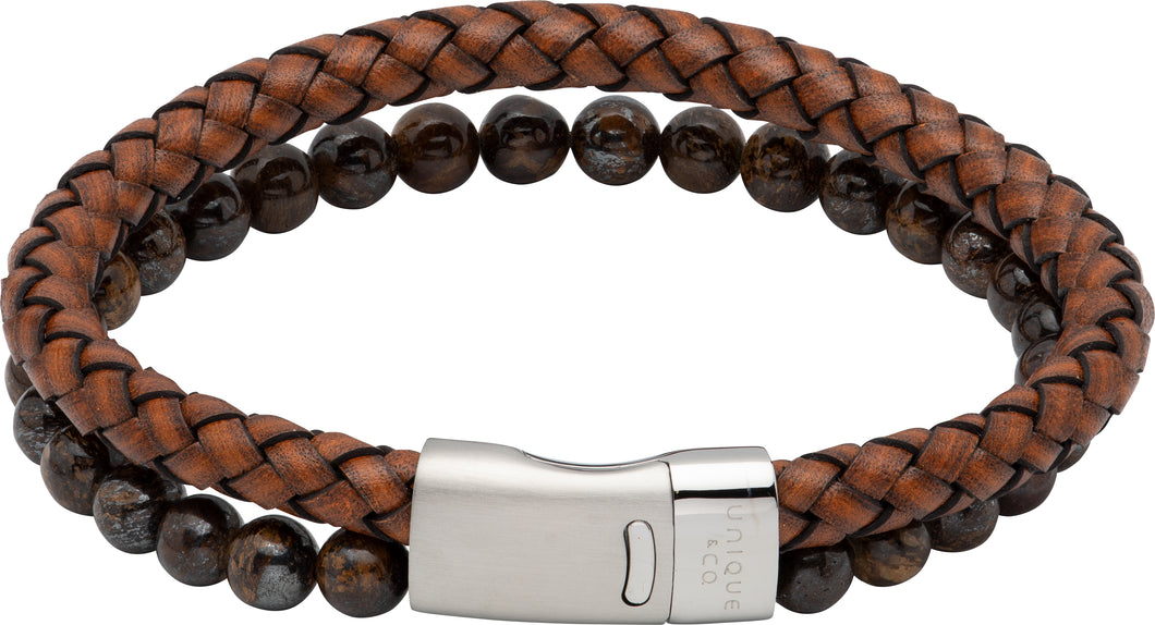 Aged Brown Leather Bracelet With Tigers Eye