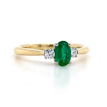 Load image into Gallery viewer, 18ct Yellow &amp; White Gold, 0.38ct Emerald &amp; Diamond Trilogy Ring

