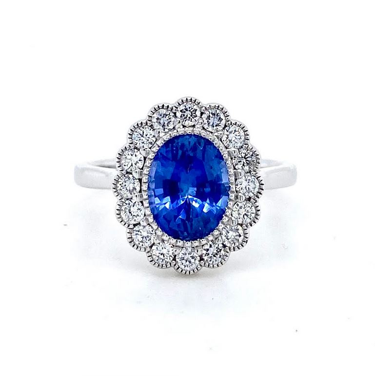 Platinum, 1.45ct Sapphire & Diamond Cluster Ring
