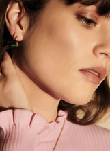 Load image into Gallery viewer, Mini T-Bar Malachite Huggie Hoops, Goldplate
