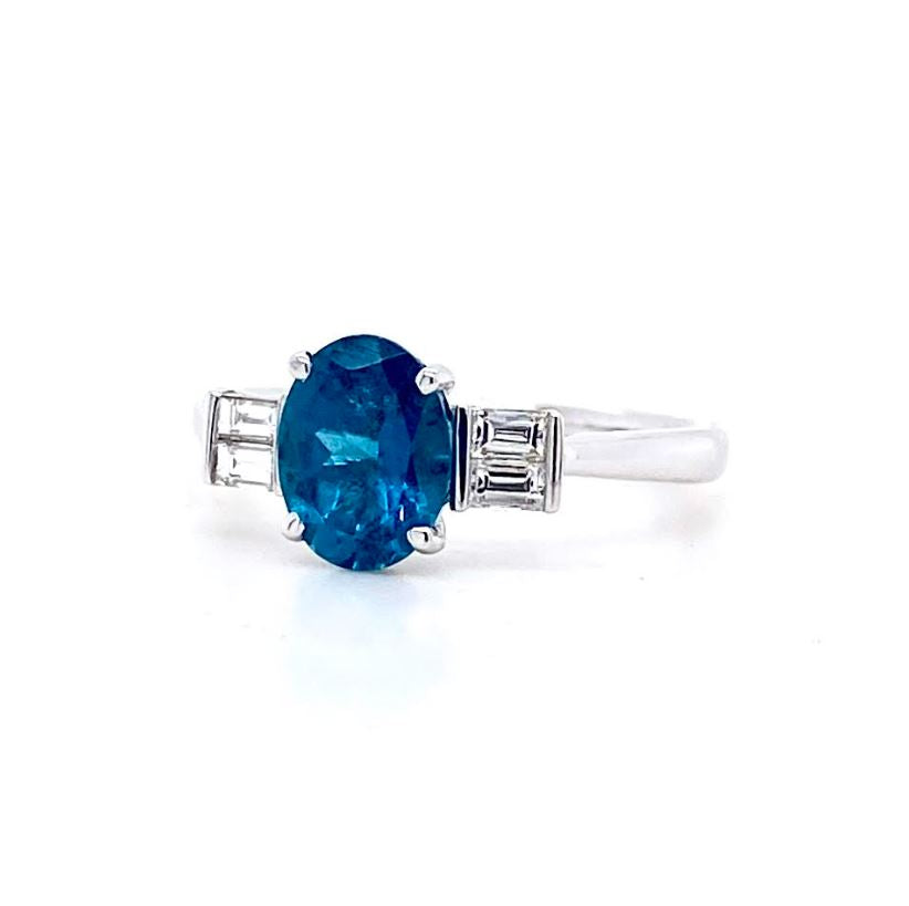 18ct White Gold, 1.22ct Tourmaline & Diamond Trilogy Ring