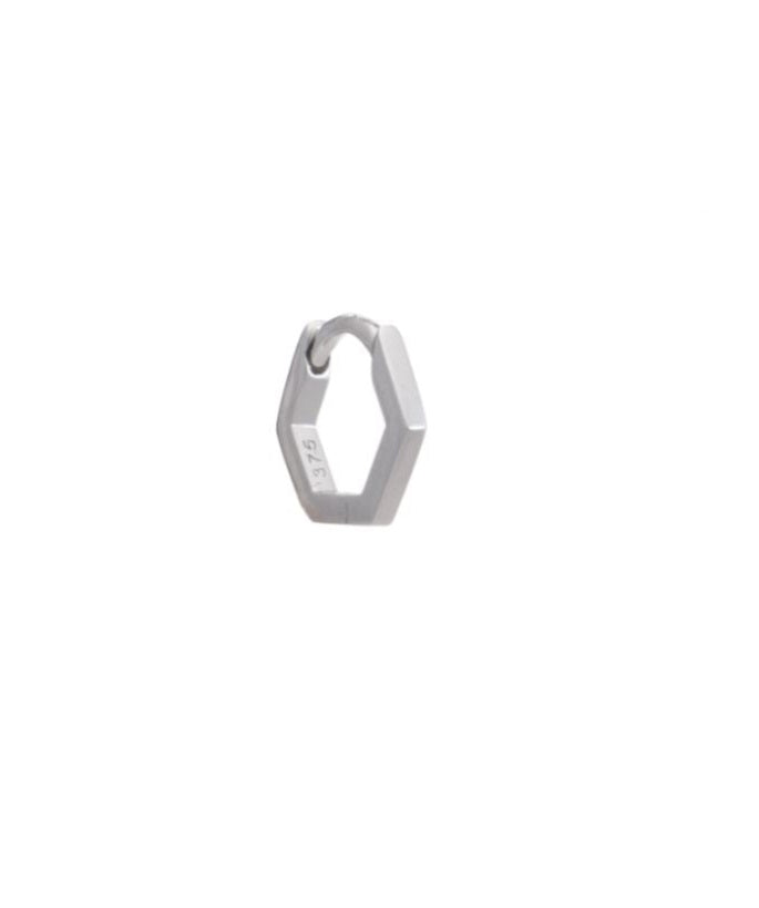 Hexagon Huggie Hoop, Solid 9ct White Gold