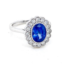Load image into Gallery viewer, Platinum, 1.45ct Sapphire &amp; Diamond Cluster Ring
