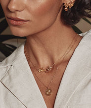 Load image into Gallery viewer, Cherry Blossom Branch Necklace with Hanging Cherries, Goldplate
