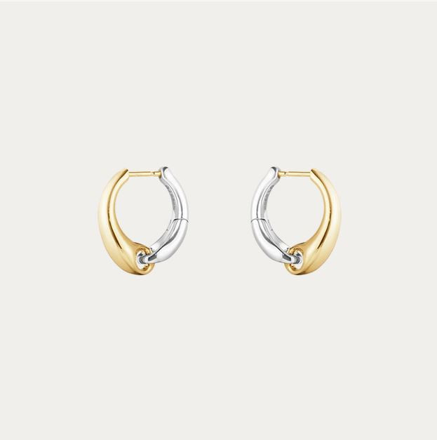 Reflect Earhoop Earrings Large, Sterling Silver & 18ct Yellow Gold