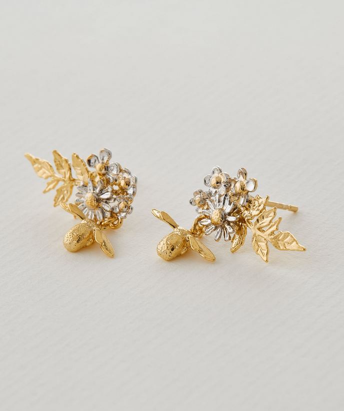 Posy Bloom Bee Earrings, Silver & Goldplate