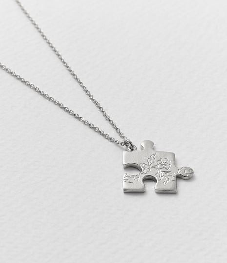 Floral Puzzle Piece Necklace, Sterling Silver