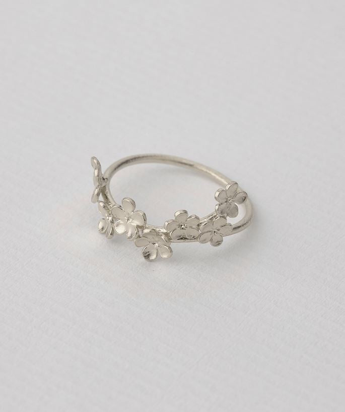 Forget Me Not Flower Trail Stacking Ring, Sterling Silver