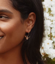 Load image into Gallery viewer, Flying Bee Pearl Hoop Earrings, Goldplate
