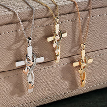 Load image into Gallery viewer, Tree of Life® Vine Cross Pendant with Topaz, Sterling Silver &amp; Welsh Gold
