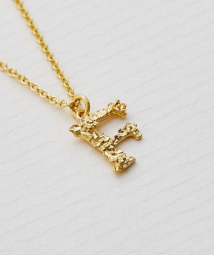 Teeny Tiny Floral Letter 'F' Necklace, 18ct Yellow Gold