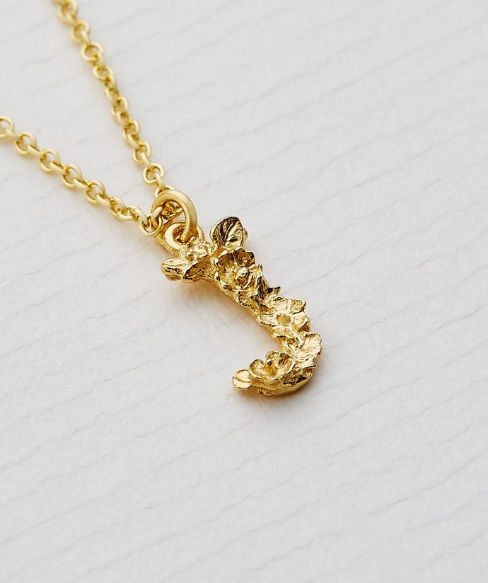 Teeny Tiny Floral Letter 'J' Necklace, 18ct Yellow Gold