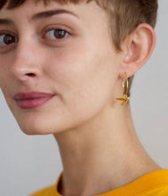 Load image into Gallery viewer, Hummingbird Hoop Earrings, Goldplate
