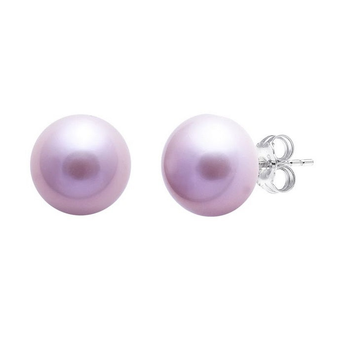 Sterling Silver, Pink Button Pearl Stud Earrings