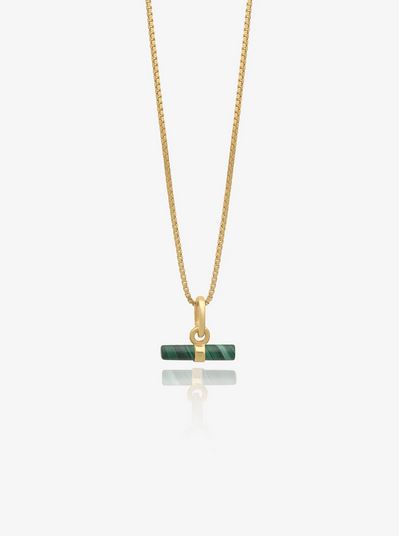 Mini Malachite T-Bar Necklace, Goldplate