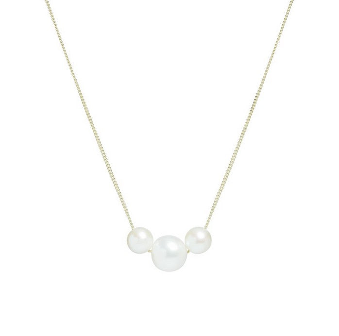 9ct Yellow Gold, Trio White Pearl Necklace