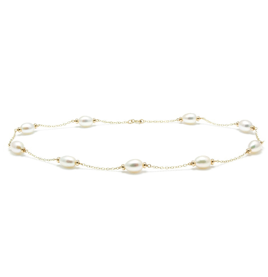 9ct Yellow Gold, Freshwater White Pearl & Chain Necklace