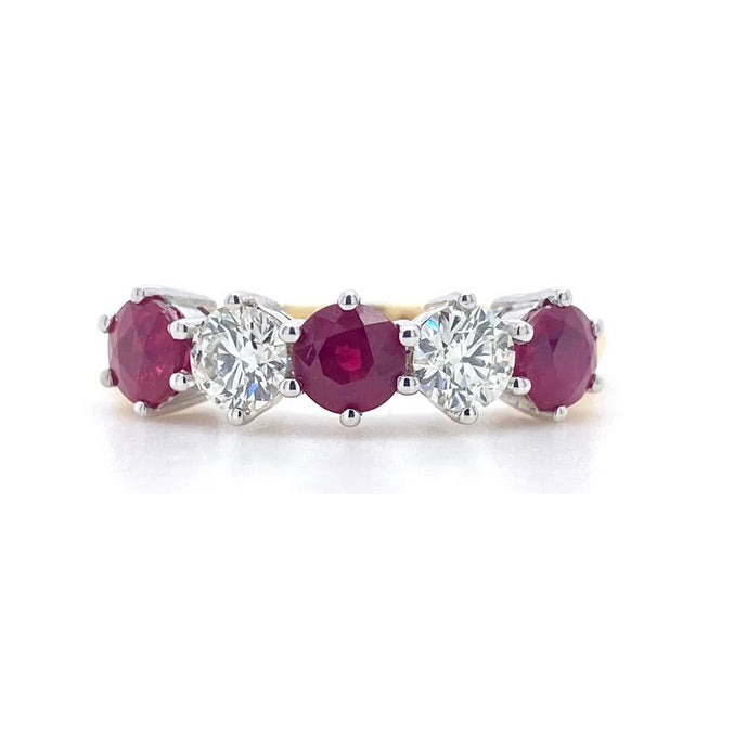 18ct Yellow & White Gold, 1.65tcw Ruby & Diamond 5-Stone Ring