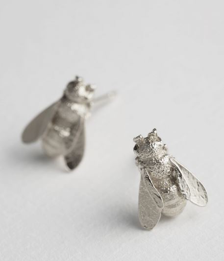 Large Honey Bee Studs, Sterling Silver