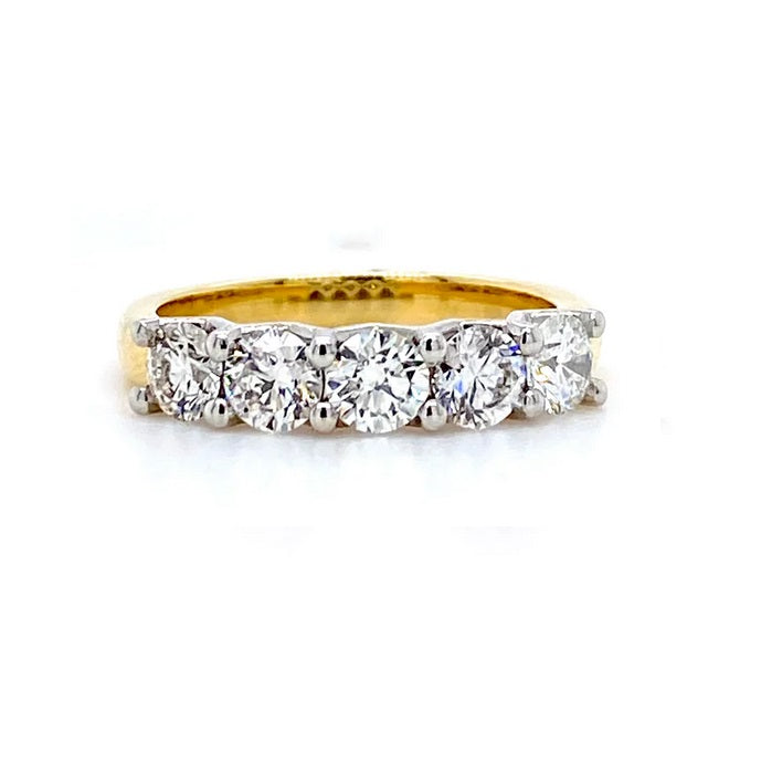 18ct Yellow Gold & Platinum, 1.29tcw Diamond 5-Stone Ring