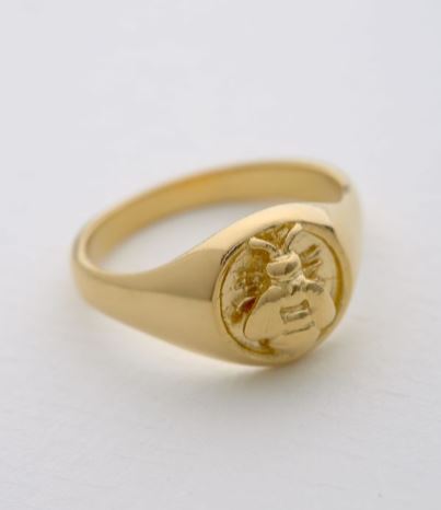 Honey Bee Signet Ring, Goldplate