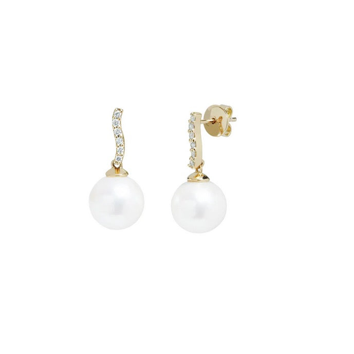 18ct Yellow Gold, Pearl & Diamond Drop Earrings