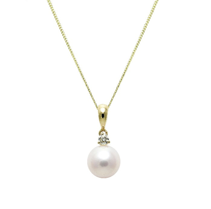 18ct Yellow Gold, White Pearl and Diamond Pendant
