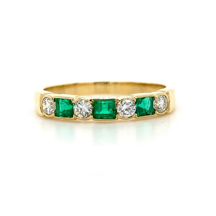 18ct Yellow Gold, 0.37tcw Emerald & Diamond 7-Stone Ring