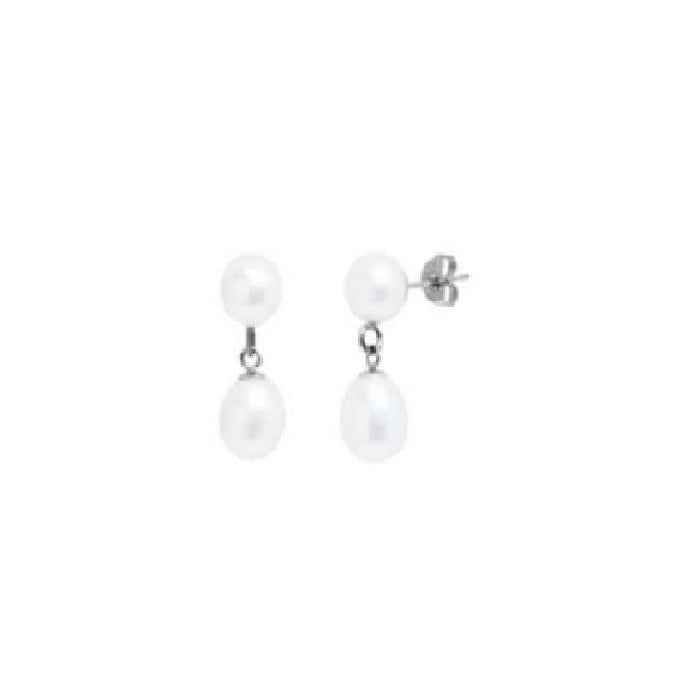 9ct White Gold, White Pearl Drop Earrings