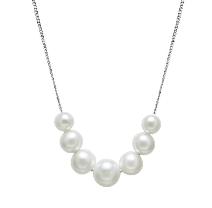 Sterling Silver, Graduating White Pearl Necklace