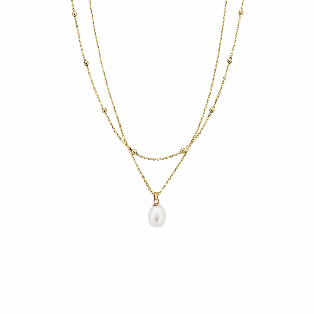 Beachcomber Layered Necklace with Pearl, 9ct Yellow Gold & Welsh Gold