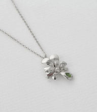 Load image into Gallery viewer, Single Rosette Necklace set with Teardrop Peridot, Sterling Silver
