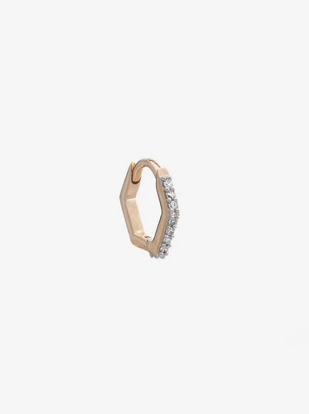 Hexagon Huggie Hoop, Solid 9ct Gold & Diamond