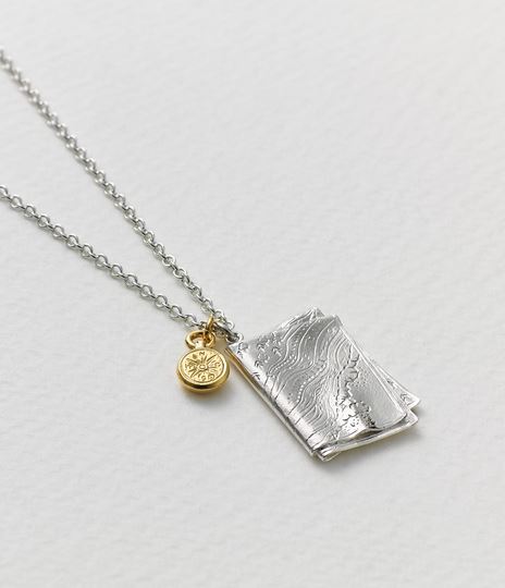 Map and Compass Necklace, Silver & Goldplate