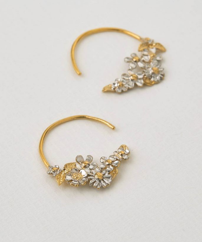 Spring Posy Bee Fine Hoop Earrings, Silver & Goldplate