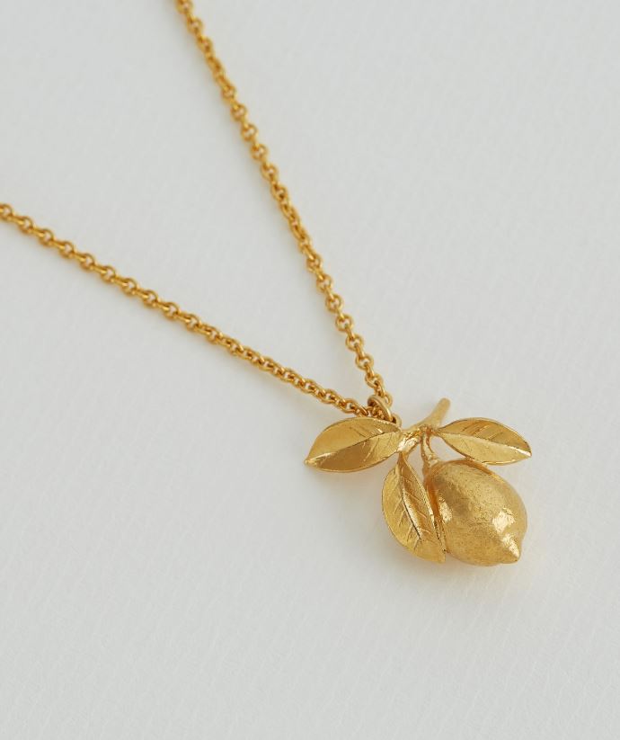 Large Lemon & Leaf Necklace, Goldplate