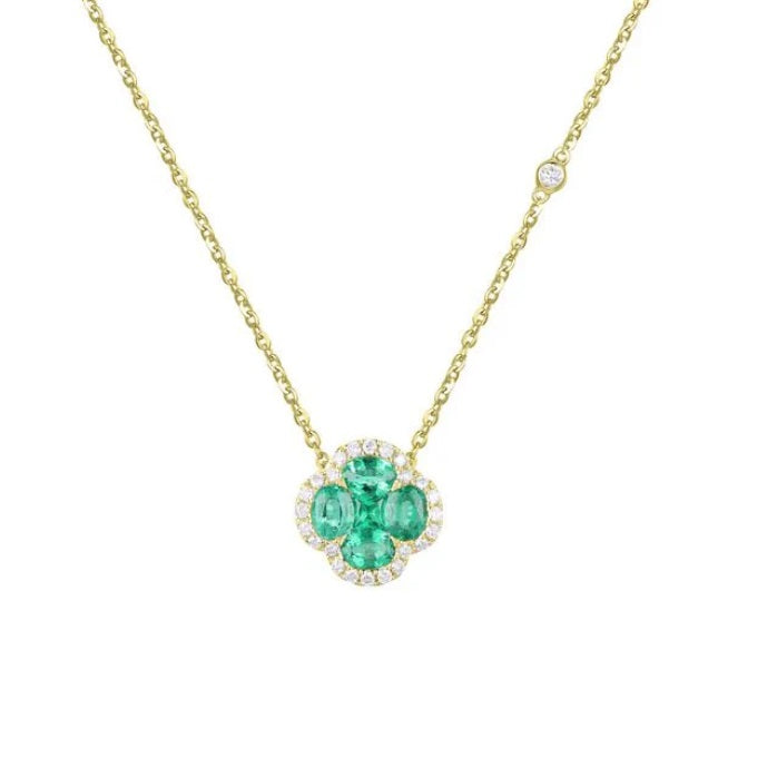 18ct Yellow Gold, 0.66tcw Emerald & Diamond Cluster Pendant