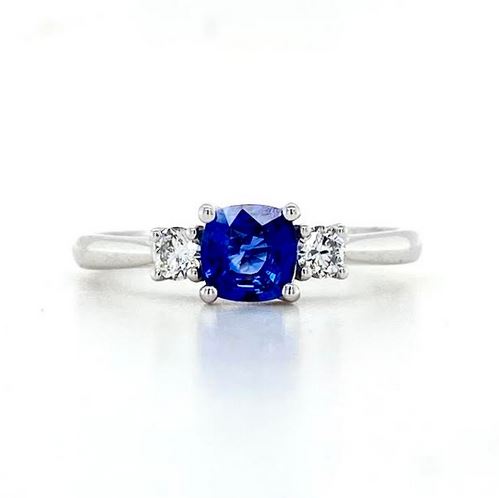 Platinum, 0.55ct Sapphire & Diamond Trilogy Ring