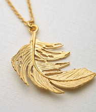Load image into Gallery viewer, Big Feather Necklace, Goldplate
