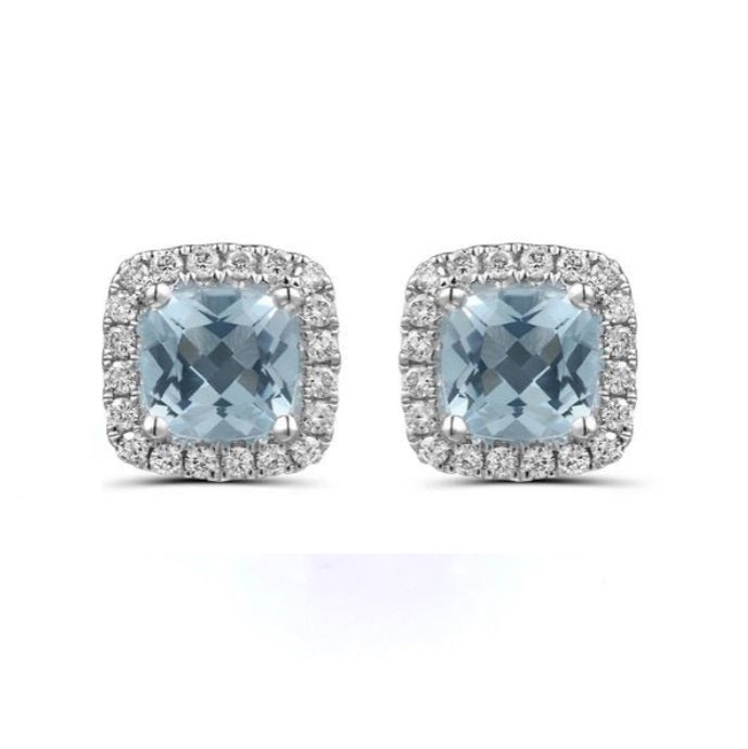 18ct White Gold, 1.21ct Aquamarine & Diamond Earrings