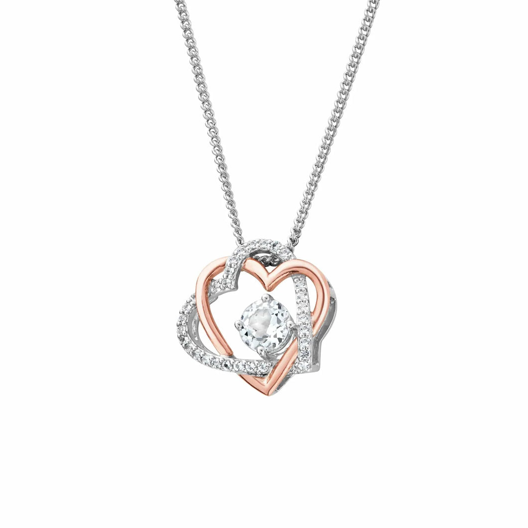 Forever Yours Heart Pendant with Topaz, Sterling Silver & Welsh Gold