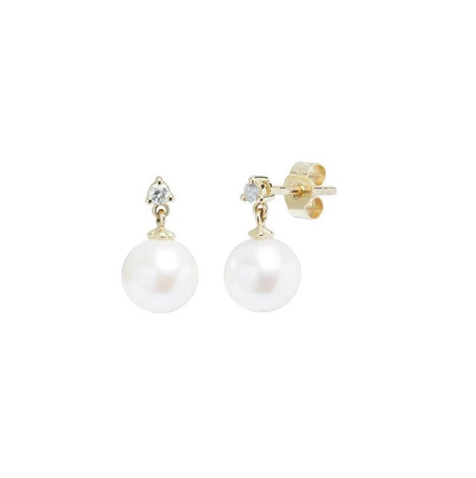 18ct Yellow Gold, Pearl & Diamond Drop Earrings