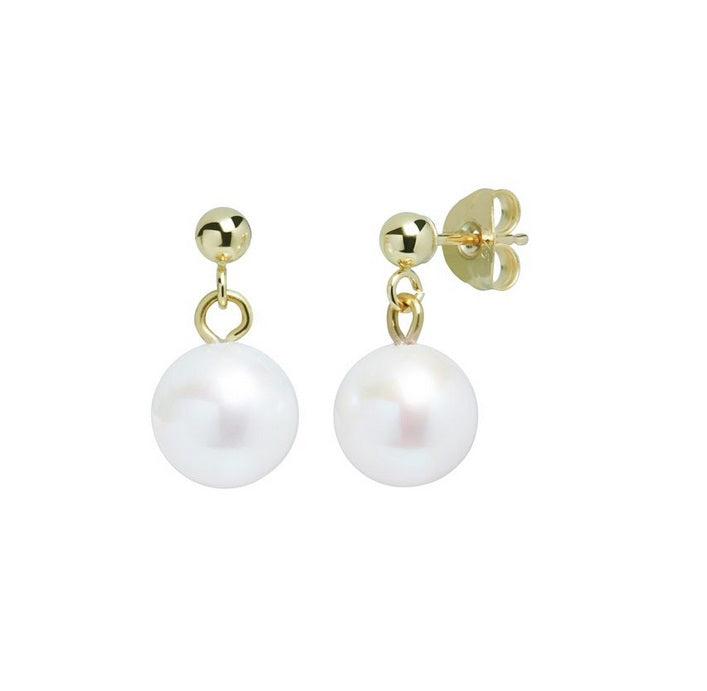 9ct Yellow Gold, White Pearl Drop Earrings