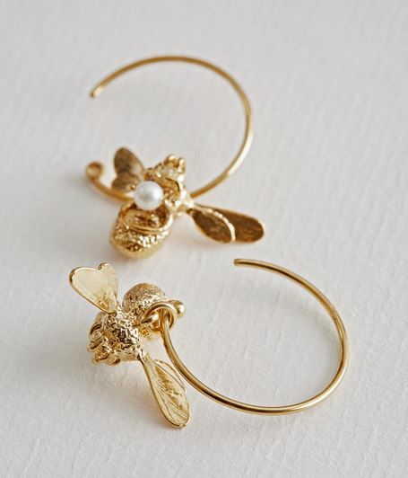 Flying Bee Pearl Hoop Earrings, Goldplate