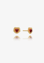 Load image into Gallery viewer, Electric Love Garnet Heart Stud Earrings, Gold
