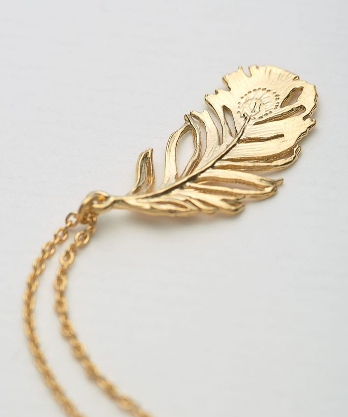 Peacock Feather Necklace, Goldplate