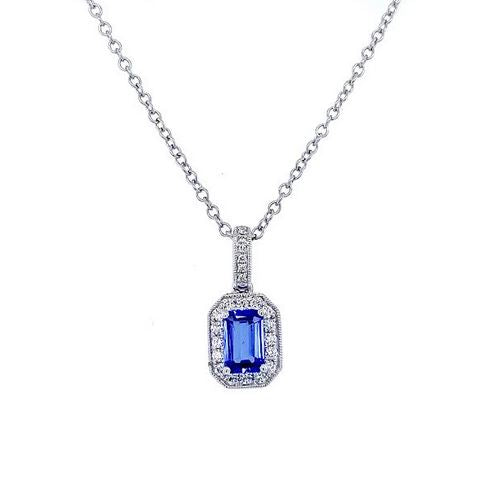 18ct White Gold, 0.63ct Tanzanite & Diamond Cluster Pendant