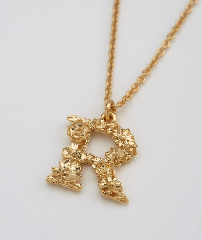 Floral Letter 'R' Necklace, Goldplate