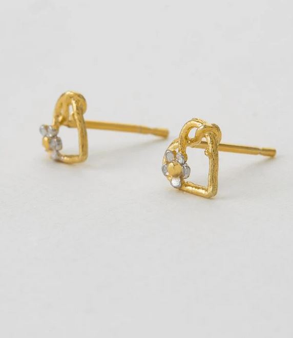 Posy Heart Stud Earrings, Silver & Goldplate